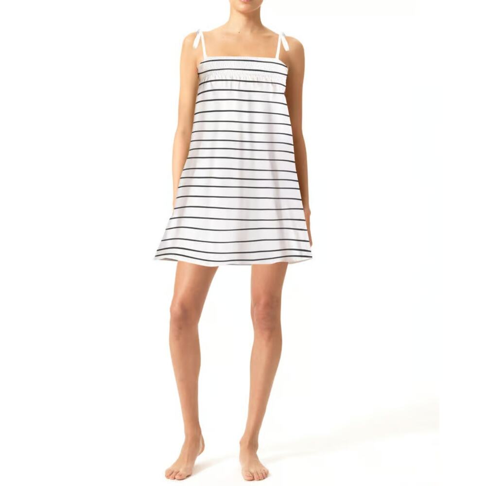 Hue Women's Spaghetti Tie Smocked Pajama Chemise Nightgown Sleepwear Black White